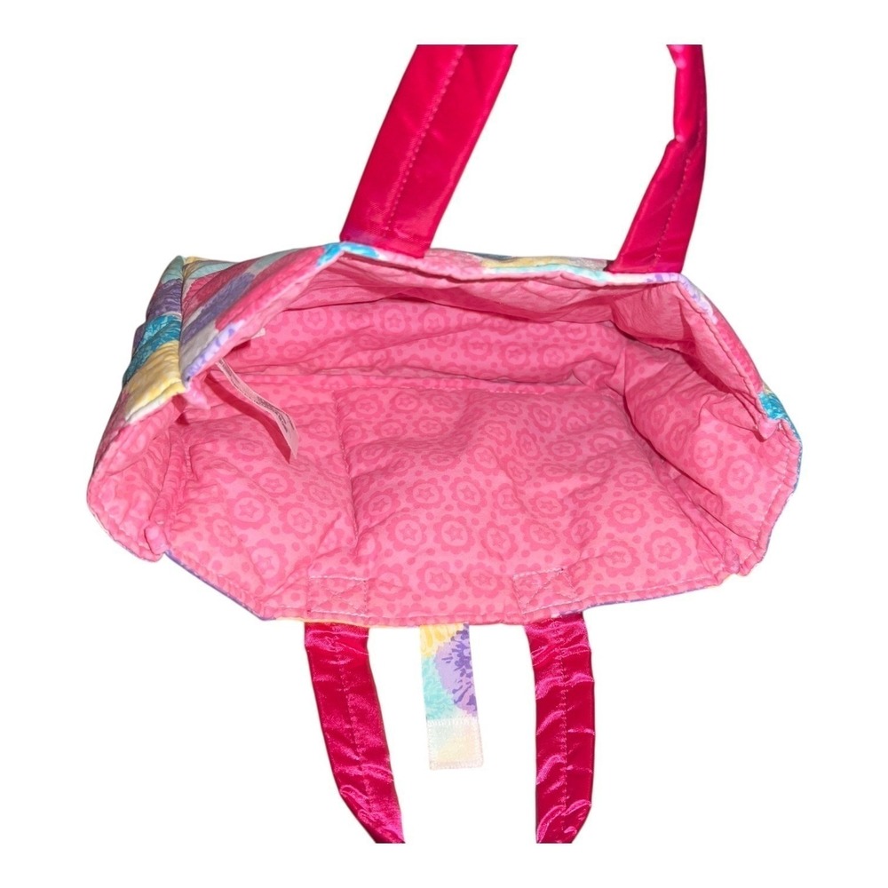 American Girl Kids Tote Bag Colorful Floral Print Pink Handles Pouch Pocket - Picture 3 of 7